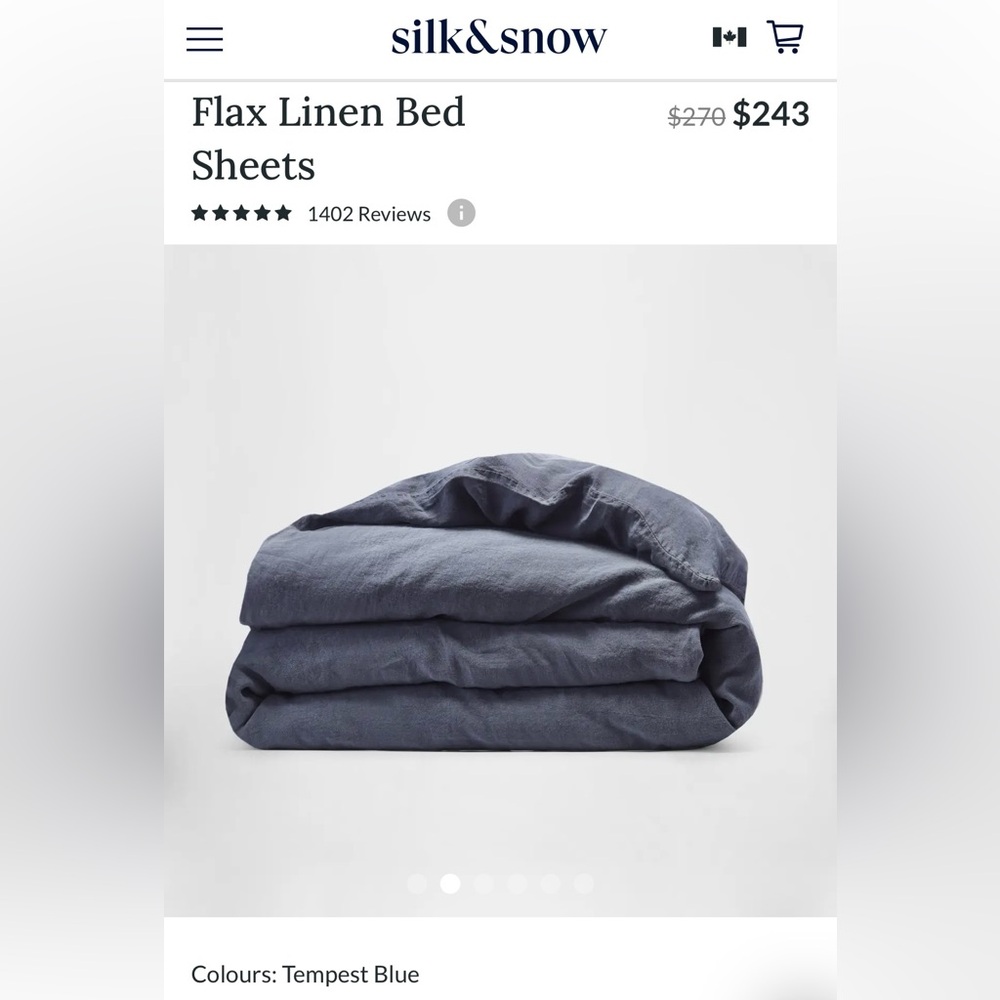 $274 Silk&Snow New! 100% Flax Linen Duvet Cover, Queen, Tempest Blue